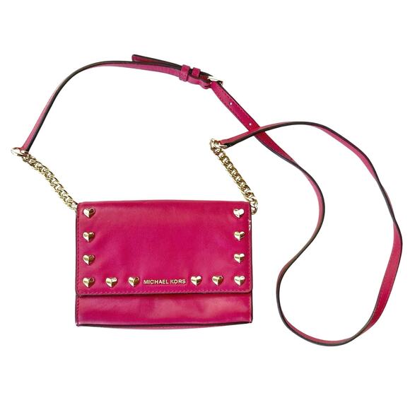Michael Kors Pink Leather Mini Bag | Heart Studs | Removable Chain | NWOT Gift - Picture 3 of 16